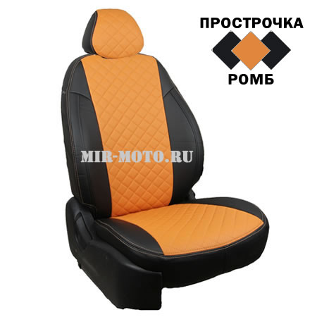 Чехлы на Ситроен С-Кроссер с 2007-2013 год, экокожа цвет черный с оранжевым Ромб